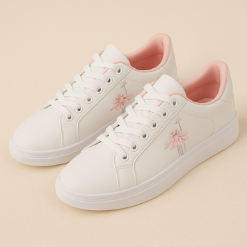 Sneakers Diane Lyserød Hvide Med Lyserød Broderi